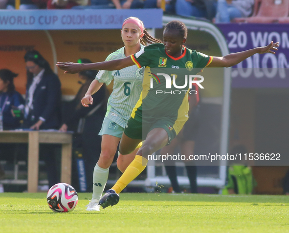 Lamine Mala of Cameroon fights for the ball against Alejandra Lomeli of Mexico during the FIFA U-20 Women's World Cup 2024 match between Cam...