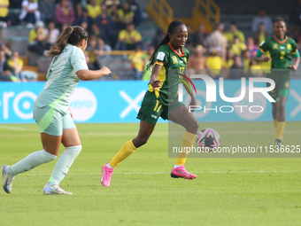 Camilla Daha fights for the ball against Giselle Espinoza of Mexico during the FIFA U-20 Women's World Cup 2024 match between Cameroon and M...