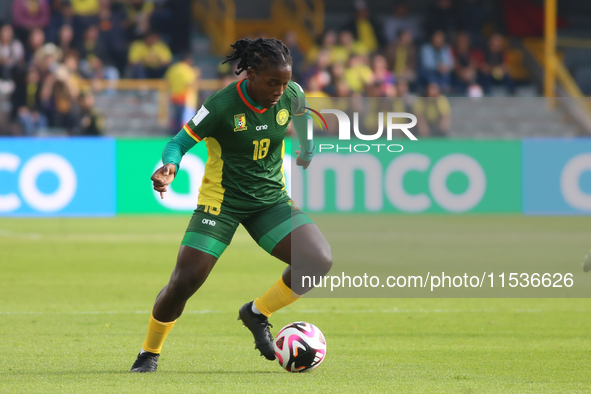 Nina Ngueleu of Cameroon controls the ball during the 2024 FIFA U-20 Women's World Cup match between Cameroon and Mexico at El Campin Stadiu...