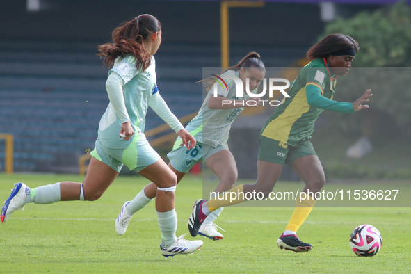 Naomi Eto of Cameroon and Yareli Valadez of Mexico fight for the ball during the 2024 FIFA U-20 Women's World Cup match between Cameroon and...