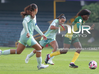 Naomi Eto of Cameroon and Yareli Valadez of Mexico fight for the ball during the 2024 FIFA U-20 Women's World Cup match between Cameroon and...