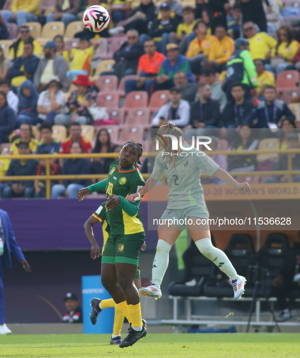 Nina Ngueleu of Cameroon fights for the ball against Michel Fong of Mexico during the FIFA U-20 Women's World Cup 2024 match between Cameroo...