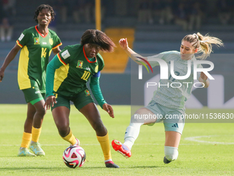 Naomi Eto of Cameroon fights for the ball against Tatiana Flores of Mexico during the FIFA U-20 Women's World Cup 2024 match between Cameroo...