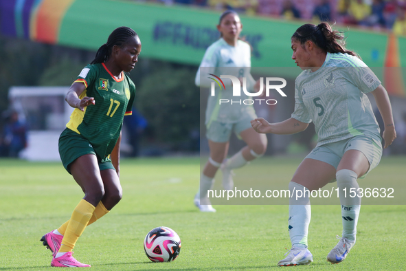 Camilla Daha of Cameroon fights for the ball against Giselle Espinoza of Mexico during the FIFA U-20 Women's World Cup 2024 match between Ca...