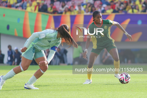 Nicole Ndjock Pouhe of Cameroon fights for the ball against Fatima Servin of Mexico during the FIFA U-20 Women's World Cup 2024 match betwee...