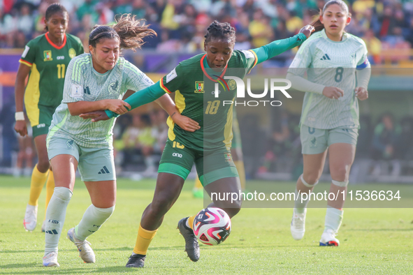 Nina Ngueleu of Cameroon fights for the ball against Giselle Espinoza of Mexico during the FIFA U-20 Women's World Cup 2024 match between Ca...