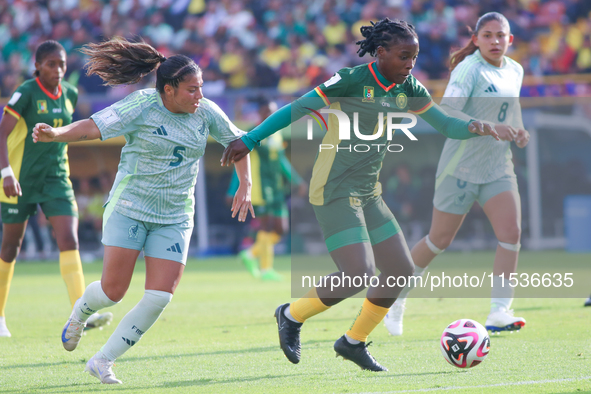 Nina Ngueleu of Cameroon fights for the ball against Giselle Espinoza of Mexico during the FIFA U-20 Women's World Cup 2024 match between Ca...