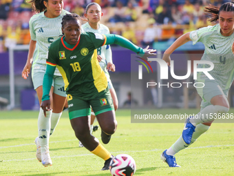 Nina Ngueleu of Cameroon fights for the ball against Giselle Espinoza of Mexico during the FIFA U-20 Women's World Cup 2024 match between Ca...