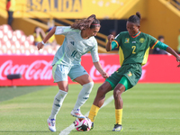 Estelle Yanga Zeh of Cameroon fights for the ball against Valerie Vargas of Mexico during the FIFA U-20 Women's World Cup 2024 match between...