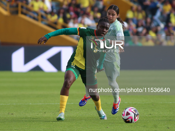 Orline Djutcie Segning of Cameroon fights for the ball against Alice Soto of Mexico during the FIFA U-20 Women's World Cup 2024 match betwee...