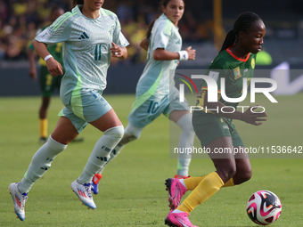 Lamine Mana of Cameroon controls the ball during the FIFA U-20 Women's World Cup 2024 match between Cameroon and Mexico at the El Campin sta...