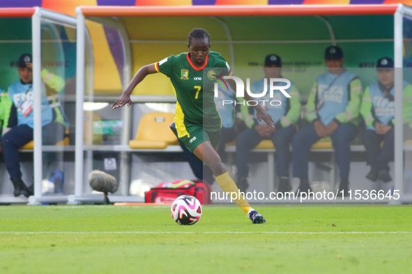 Lamine Mana of Cameroon controls the ball during the FIFA U-20 Women's World Cup 2024 match between Cameroon and Mexico at the El Campin sta...