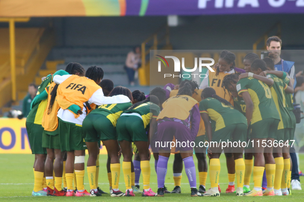 Cameroon national team players during the 2024 FIFA U-20 Women's World Cup match between Cameroon and Mexico at El Campin Stadium in Bogota,...