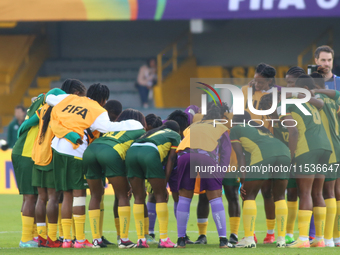 Cameroon national team players during the 2024 FIFA U-20 Women's World Cup match between Cameroon and Mexico at El Campin Stadium in Bogota,...