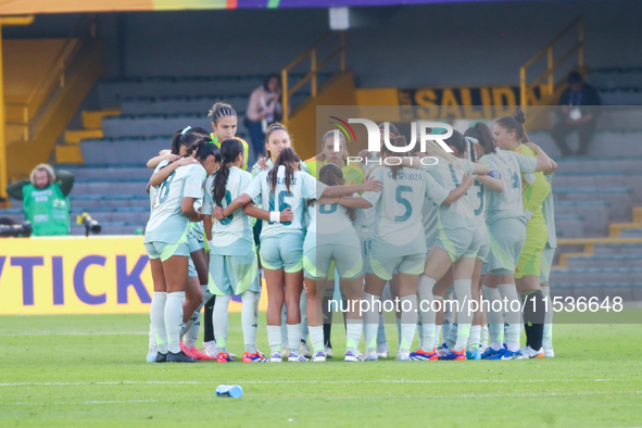 Mexico National Team players during the 2024 FIFA U-20 Women's World Cup match between Cameroon and Mexico at El Campin Stadium in Bogota, C...