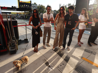 Alexandra Saint Mleux with dog Leo, Charlotte Di Pietro and Lorenzo Tolotta-Leclerc after the Formula 1 Italian Grand Prix at Autodromo Nazi...