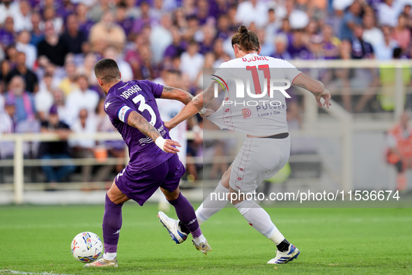 Milan Djuric of AC Monza scores first goal during the Serie A Enilive match between ACF Fiorentina and AC Monza at Stadio Artemio Franchi on...