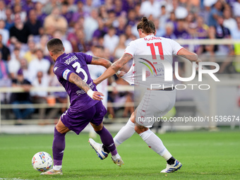 Milan Djuric of AC Monza scores first goal during the Serie A Enilive match between ACF Fiorentina and AC Monza at Stadio Artemio Franchi on...