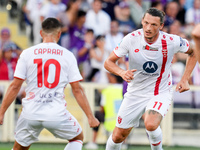 Milan Djuric of AC Monza celebrates after scoring first goal during the Serie A Enilive match between ACF Fiorentina and AC Monza at Stadio...