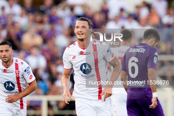 Milan Djuric of AC Monza celebrates after scoring first goal during the Serie A Enilive match between ACF Fiorentina and AC Monza at Stadio...