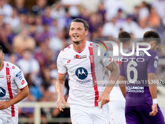 Milan Djuric of AC Monza celebrates after scoring first goal during the Serie A Enilive match between ACF Fiorentina and AC Monza at Stadio...