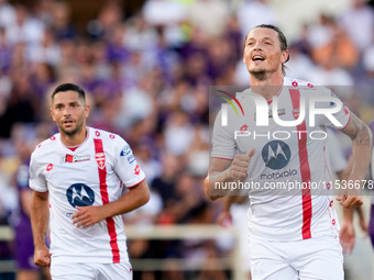 Milan Djuric of AC Monza celebrates after scoring first goal during the Serie A Enilive match between ACF Fiorentina and AC Monza at Stadio...