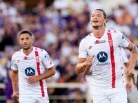 Milan Djuric of AC Monza celebrates after scoring first goal during the Serie A Enilive match between ACF Fiorentina and AC Monza at Stadio...