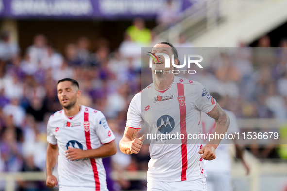 Milan Djuric of AC Monza celebrates after scoring first goal during the Serie A Enilive match between ACF Fiorentina and AC Monza at Stadio...