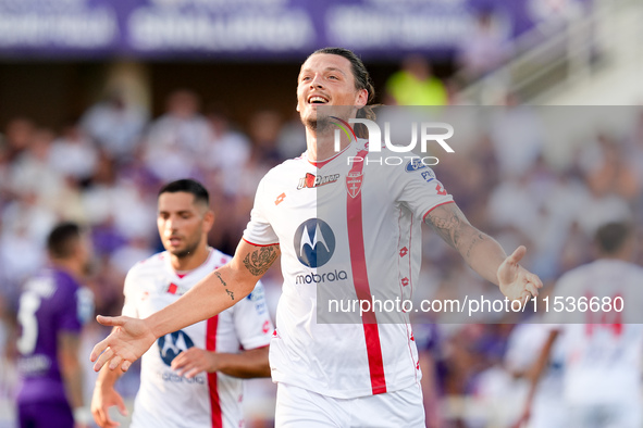 Milan Djuric of AC Monza celebrates after scoring first goal during the Serie A Enilive match between ACF Fiorentina and AC Monza at Stadio...