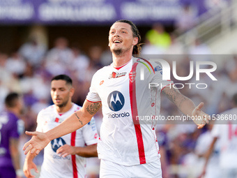 Milan Djuric of AC Monza celebrates after scoring first goal during the Serie A Enilive match between ACF Fiorentina and AC Monza at Stadio...