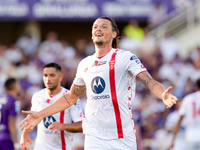 Milan Djuric of AC Monza celebrates after scoring first goal during the Serie A Enilive match between ACF Fiorentina and AC Monza at Stadio...