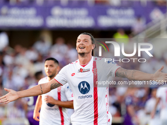 Milan Djuric of AC Monza celebrates after scoring first goal during the Serie A Enilive match between ACF Fiorentina and AC Monza at Stadio...