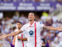 Milan Djuric of AC Monza celebrates after scoring first goal during the Serie A Enilive match between ACF Fiorentina and AC Monza at Stadio...