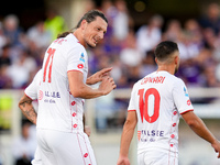 Milan Djuric of AC Monza celebrates after scoring first goal during the Serie A Enilive match between ACF Fiorentina and AC Monza at Stadio...