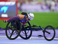 Chelsea Stein of United States of America in action in Women's 800m - T53 Final during the Paris 2024 Paralympic Games at Stade de France on...