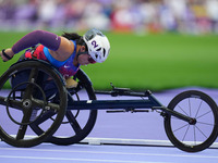 Chelsea Stein of United States of America in action in Women's 800m - T53 Final during the Paris 2024 Paralympic Games at Stade de France on...