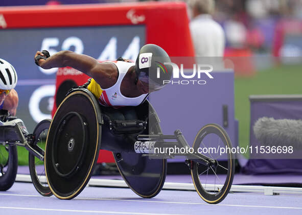 Lea Bayekula of Belgium in action in Women's 800m - T54 Final during the Paris 2024 Paralympic Games at Stade de France on September 1, 2024...