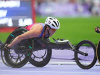 Tatyana Mcfadden of United States of America in action in Women's 800m - T54 Final during the Paris 2024 Paralympic Games at Stade de France...