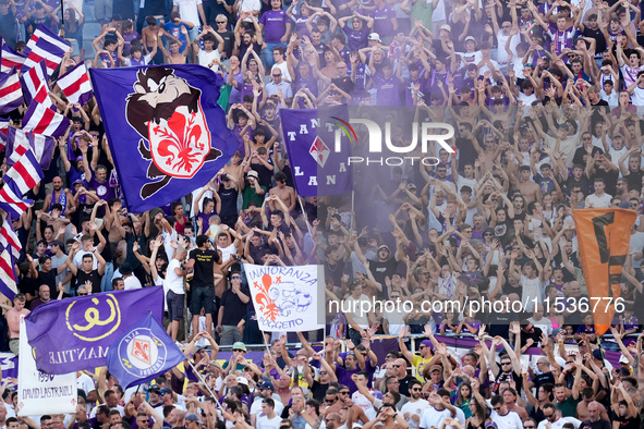 Supporters of ACF FIorentina during the Serie A Enilive match between ACF Fiorentina and AC Monza at Stadio Artemio Franchi on September 01,...