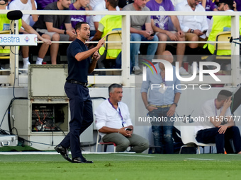 Raffaele Palladino head coach of ACF Fiorentina gestures during the Serie A Enilive match between ACF Fiorentina and AC Monza at Stadio Arte...