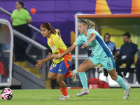 Gabriela Rodriguez of Colombia fights for the ball against Zara Kruger of Australia during the 2024 FIFA U-20 Women's World Cup match betwee...