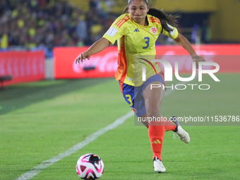 Cristina Motta controls the ball during the 2024 FIFA U-20 Women's World Cup match between Colombia and Australia at El Campin stadium in Bo...