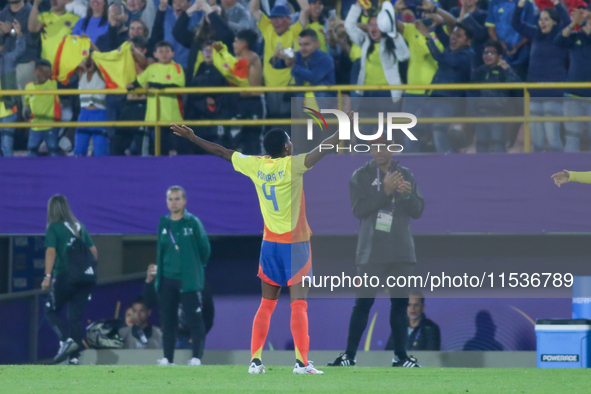 Yunaira Lopez of Colombia celebrates a goal during the 2024 FIFA U-20 Women's World Cup match between Colombia and Australia at El Campin st...