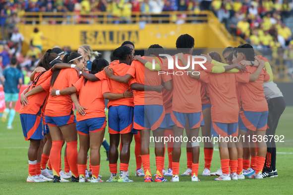 Colombia national team players during the FIFA U-20 Women's World Cup 2024 match between Colombia and Australia at the El Campin stadium in...