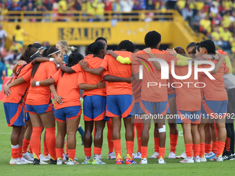 Colombia national team players during the FIFA U-20 Women's World Cup 2024 match between Colombia and Australia at the El Campin stadium in...