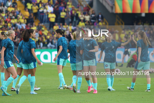 Australia players during the 2024 FIFA U-20 Women's World Cup match between Colombia and Australia at El Campin Stadium in Bogota, Colombia,...