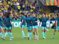 Australia players during the 2024 FIFA U-20 Women's World Cup match between Colombia and Australia at El Campin Stadium in Bogota, Colombia,...