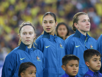 Sasha Grove, Indiana Dos Santos, and Kahli Johnson of Australia during the FIFA U-20 Women's World Cup 2024 match between Colombia and Austr...