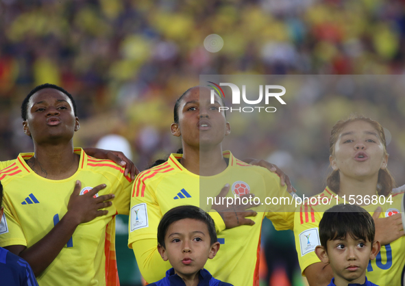 Yunaira Lopez, Mary Jose Alvarez, and Gabriela Rodriguez of Colombia during the FIFA U-20 Women's World Cup 2024 match between Colombia and...