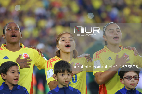 Mary Jose Alvarez, Gabriela Rodriguez, and Liz Osorio of Colombia during the FIFA U-20 Women's World Cup 2024 match between Colombia and Aus...